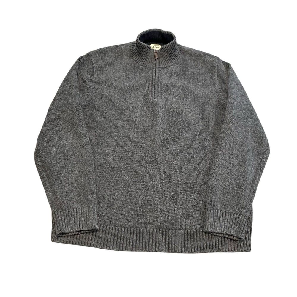 Vintage LL BEAN 1/4 Zip Knit Sweater Sweatshirt Grey Gray Outdoor XL Quarter
